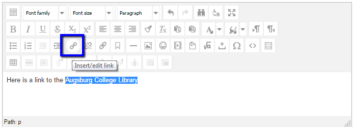 Editor tool pallete, Insert/edit link button