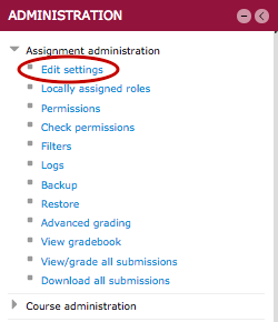 Settings block, Assignment administration, Edit settingst