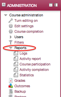 Administration block, reports menu