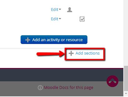 "Add sections" command on Moodle, editing mode on