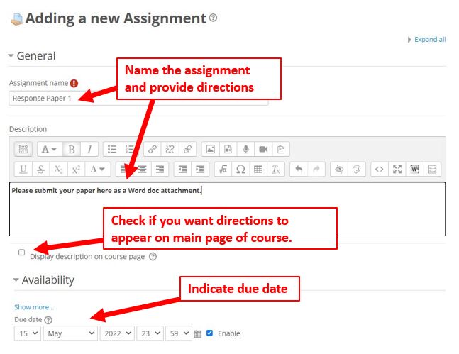 Assignment General Settings