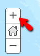 Points out the plus sign above a Home button for original view of the map