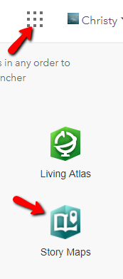 Image of apps menu button and StoryMap app button