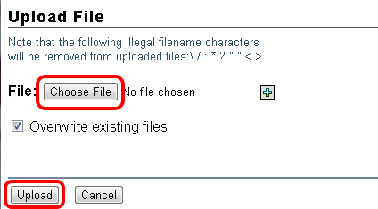 Choosing a file to upload in NetStorage