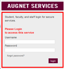 Inside Augsburg login window appears in a frame window