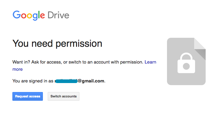 Google Drive permission window