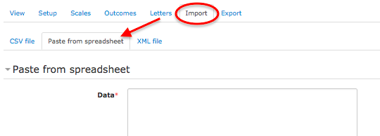 import - paste from spreadsheet