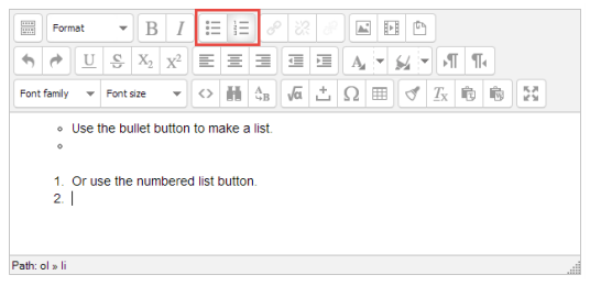 Use bulleted and numbered list buttons
