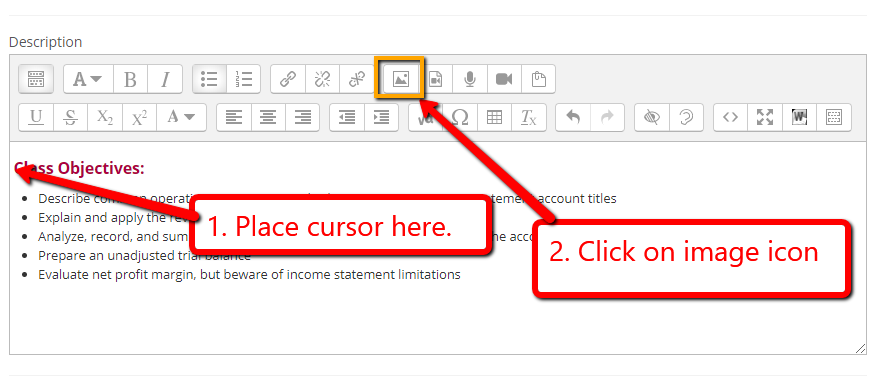 Click on the image icon in the content editor