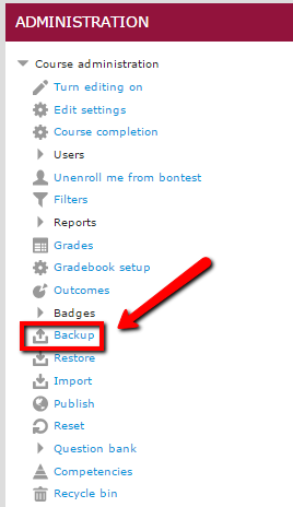 Select "backup" from Administration block menu