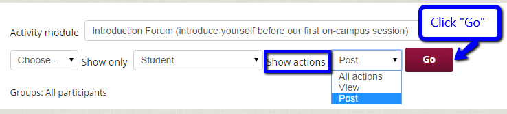 Select "Post" next to "Show actions," and then click "Go."