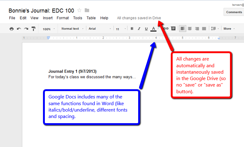 Typing in and Saving a Google Doc