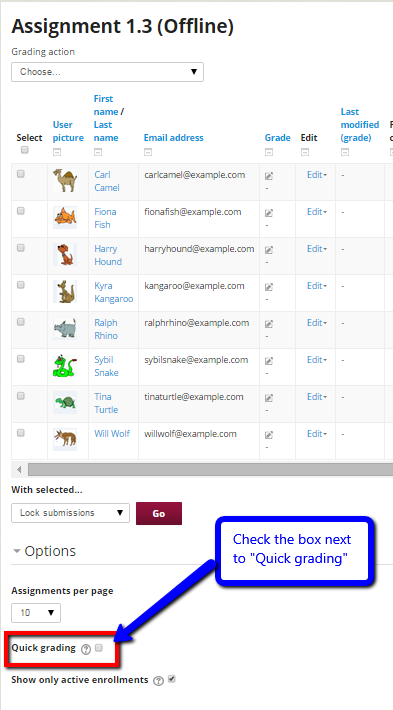 Check "Quick grading" box