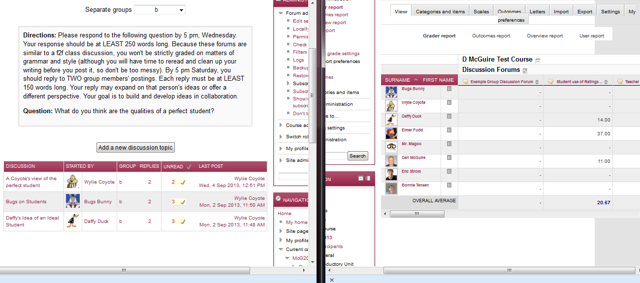 Split Screen_discussion and gradebook