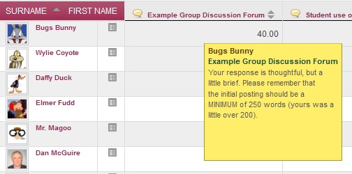 Example of Instructor Gradebook