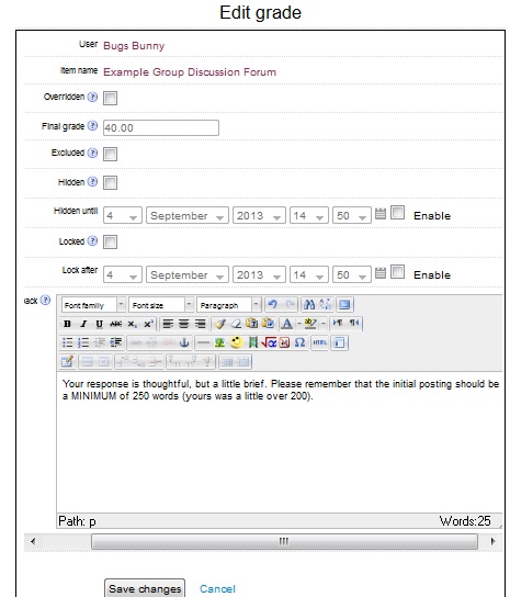 Gradebook feedback