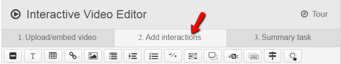 Add Interactions button and quesiton type toolbar
