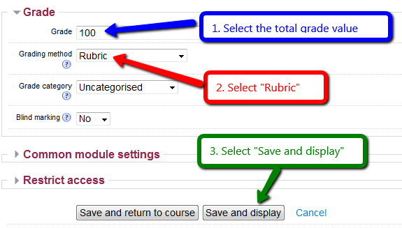 Adding a Rubric to assignment under "Grade."