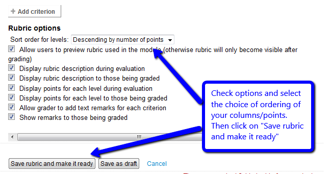 Select Rubric options and save