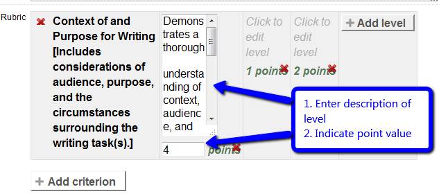 Insert description of level and point value