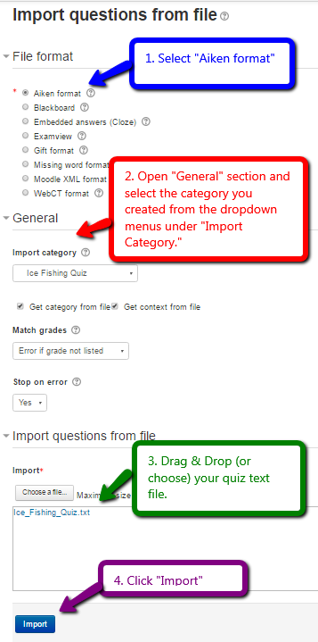 Drag & Drop quiz file into import