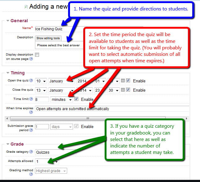 Name the quiz and create settings