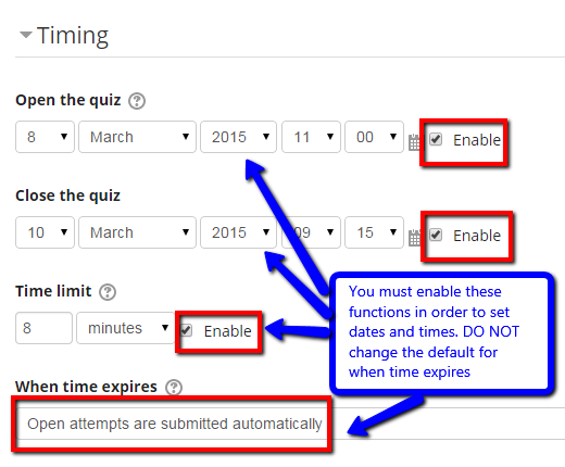 Set date/time/limits