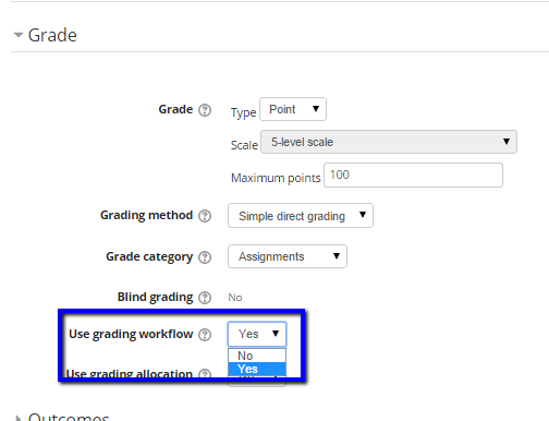 Select "Yes" next to "Use grading Workflow"