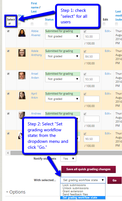 Select all users and "Set grading workflow."