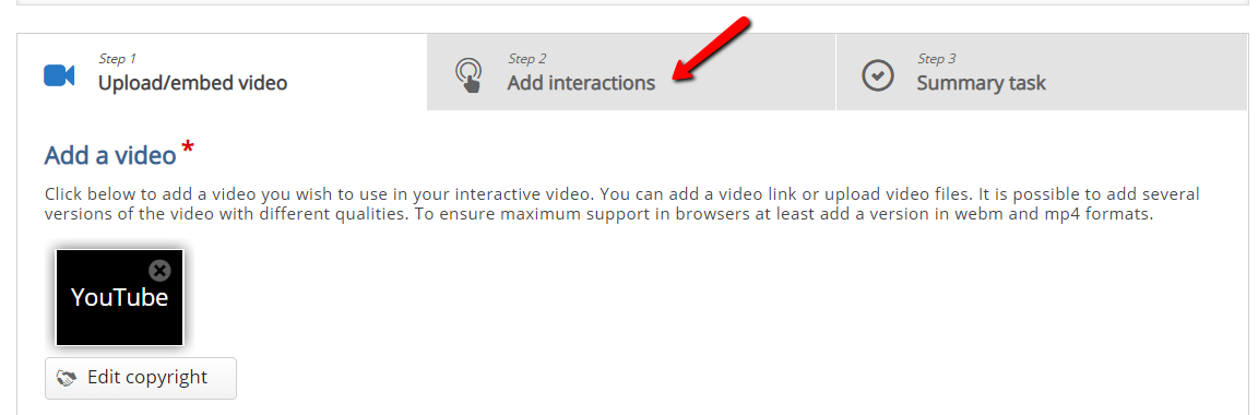 Add Interactions button and quesiton type toolbar