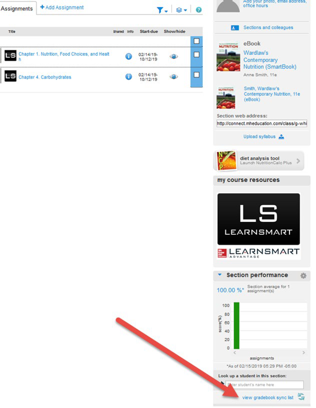 locate the gradebook sync list