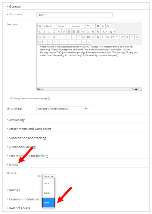 select "grade" and "point"