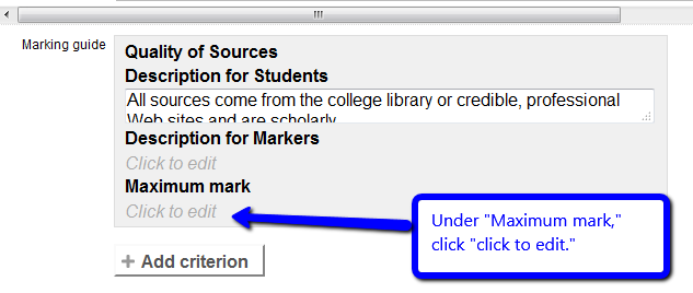 Under Maximum mark, click "Click to edit"