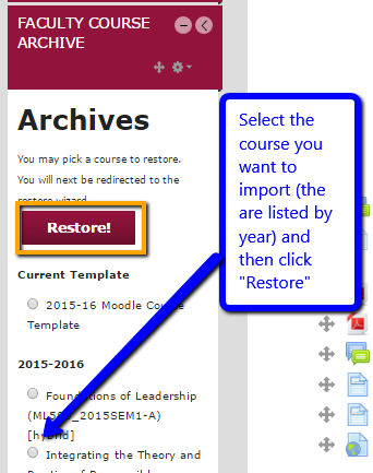 Select your course and click "Restore"