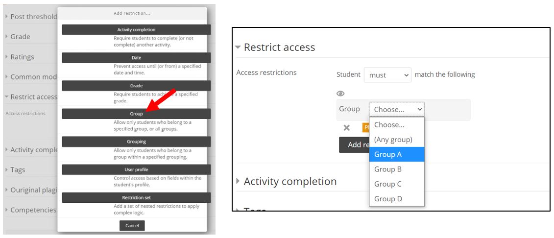 activity completion restriction