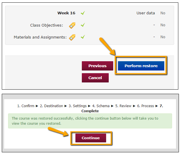 Click "Perform Restore" and then "Continue"