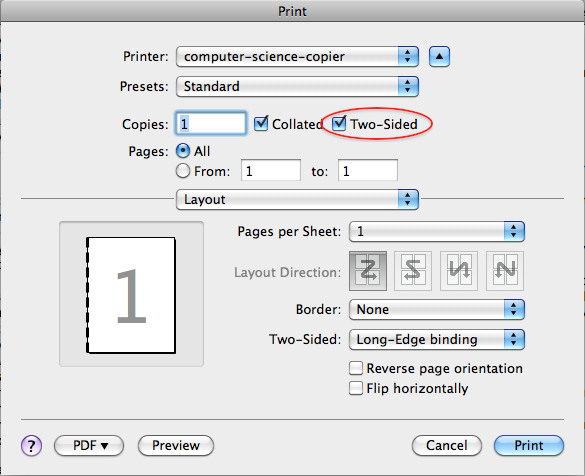 set two sided printing for mac os