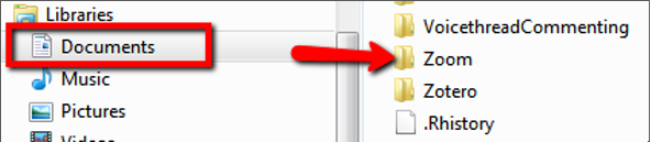 folder tree of Documents > Zoom