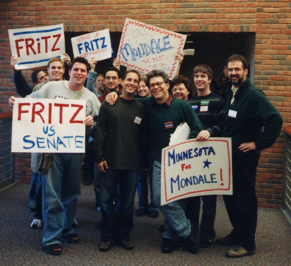 Al Franken and David Wellstone visit Augsburg